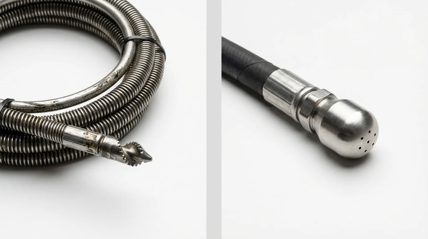 Drain snake cable and hydro jetting nozzle used for drain cleaning in Salem, NH