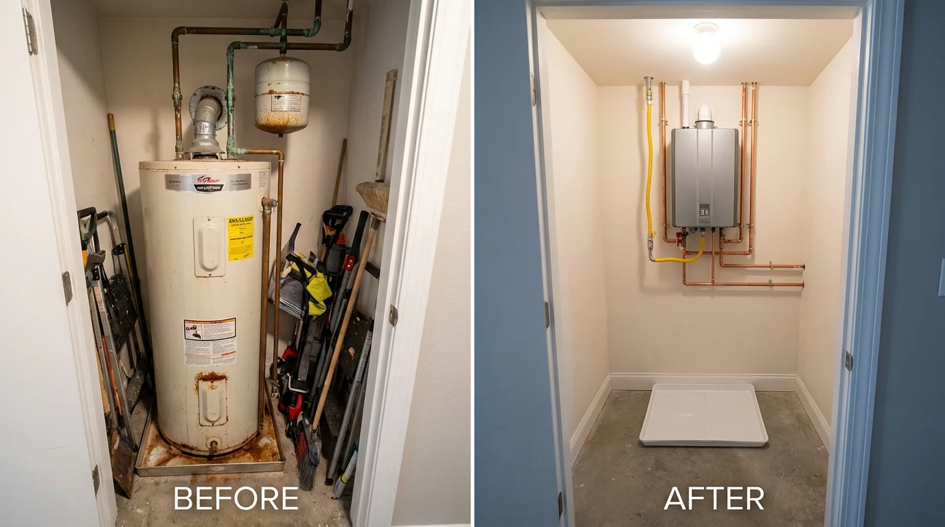 Tank water heater versus wall-mounted tankless unit comparison for Salem, NH homeowners