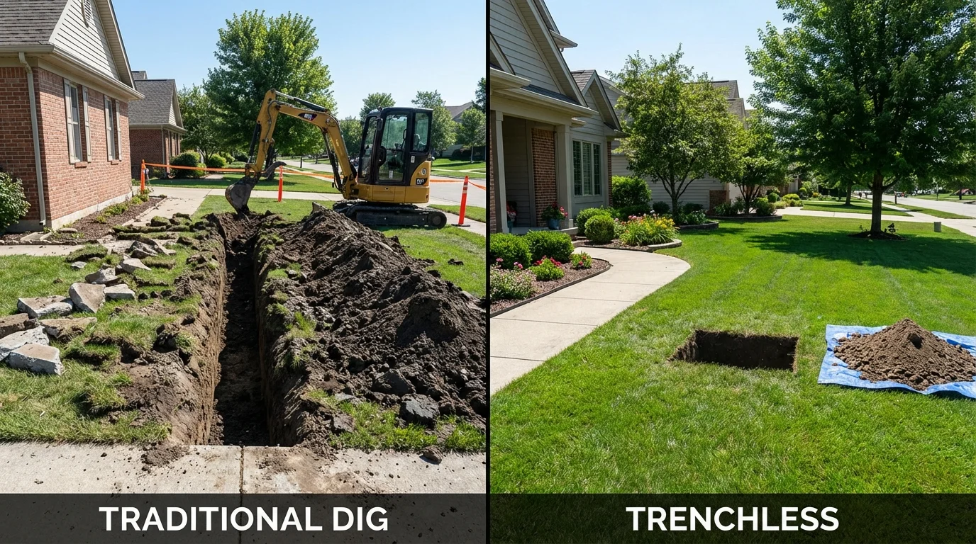 Trenchless sewer repair with minimal yard damage versus traditional excavation in Salem, NH